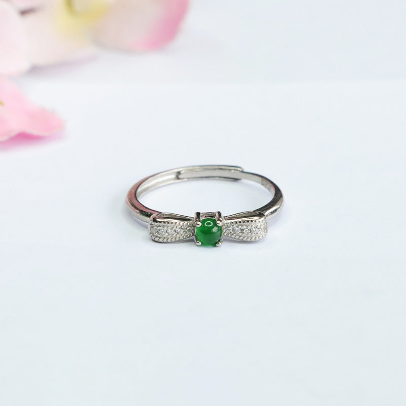Fortune's Favor Adjustable S925 Silver Jade Bow Ring