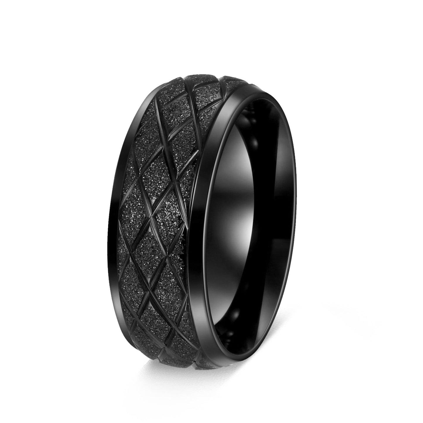Planderful Everyday Genie Titanium Steel Ring Unisex Matte Rhombus Line Design Statement