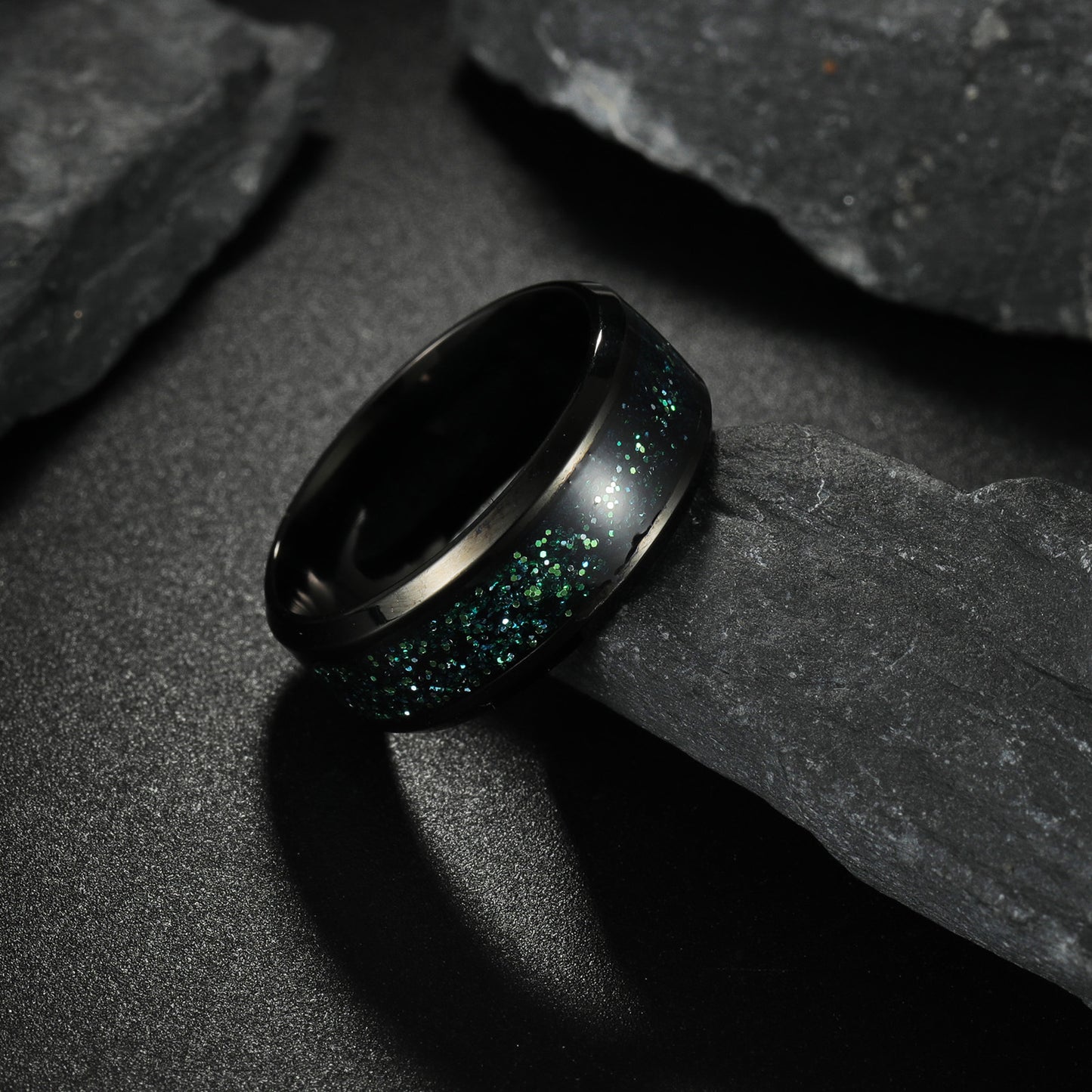 Planderful Titanium Steel Ring 8mm Black Star Unisex Statement Jewelry For Men And Women