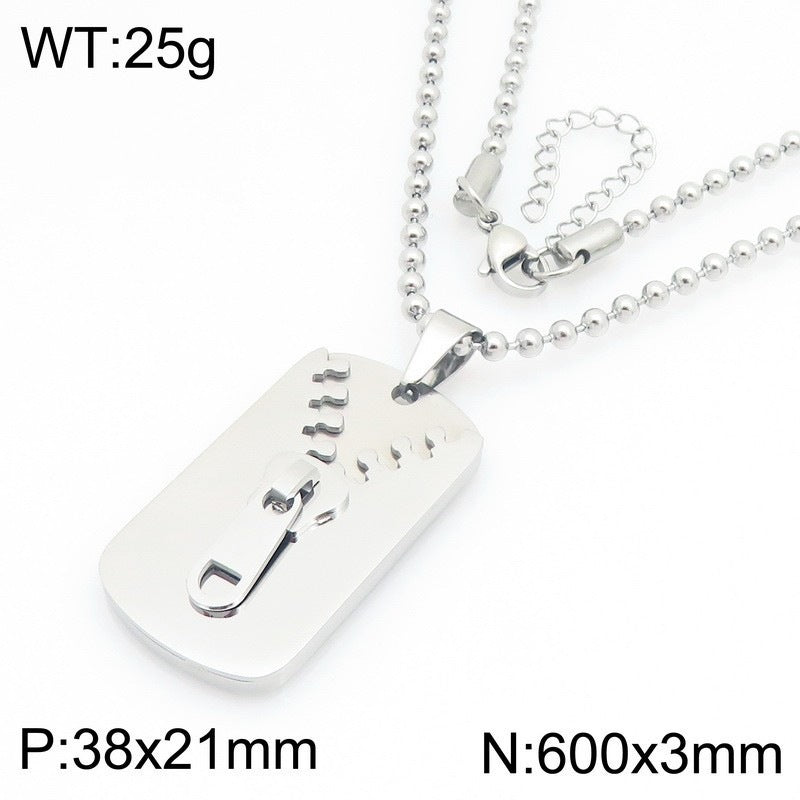 Simple Design Three-Dimensional Zipper, Military Brand Titanium Steel Necklace, Men's And Women'S Couples'