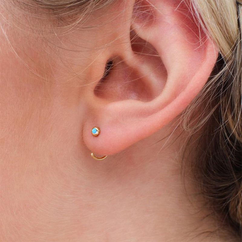S925 Sterling Silver C-Shaped Turquoise Stud Earrings