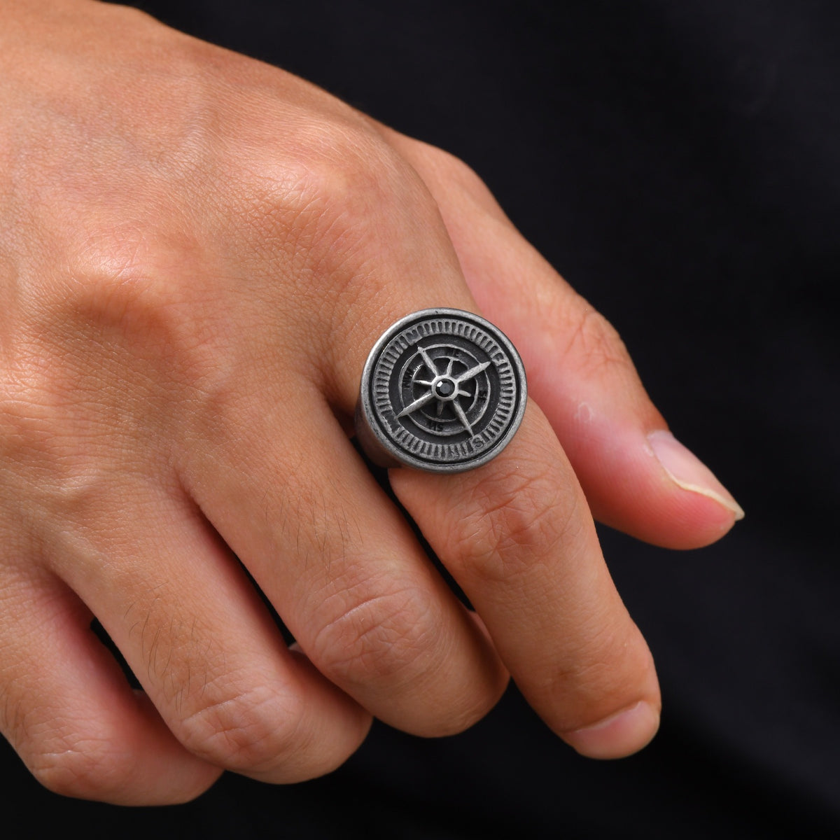 Men's Stainless Steel Color Compass Ring Daily Matching