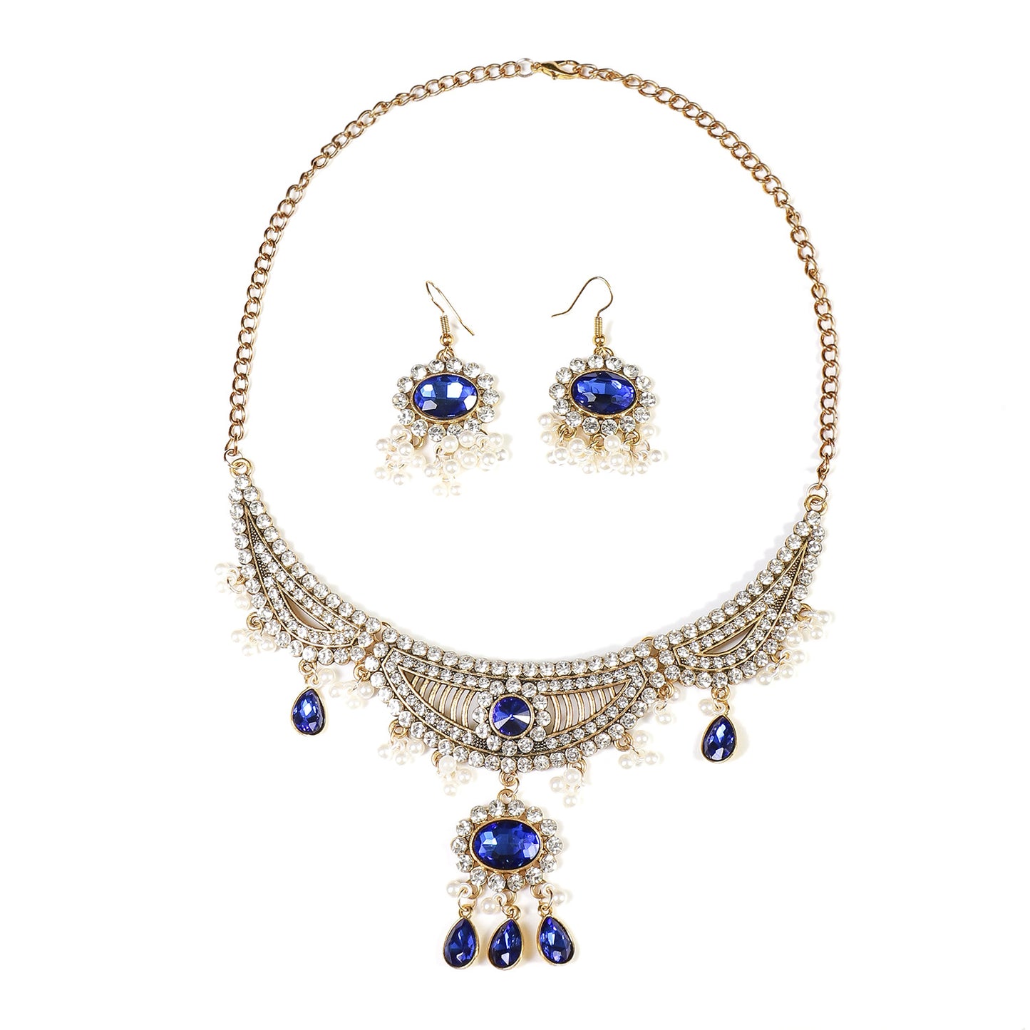 Retro Style Tassel Necklace and Pendant Set with Sparkling Gemstones