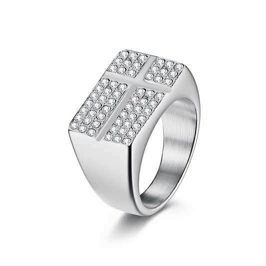 Planderful Everyday Genie Luxurious Titanium Steel Cross Ring Gold Plated Zircon Unisex For Men