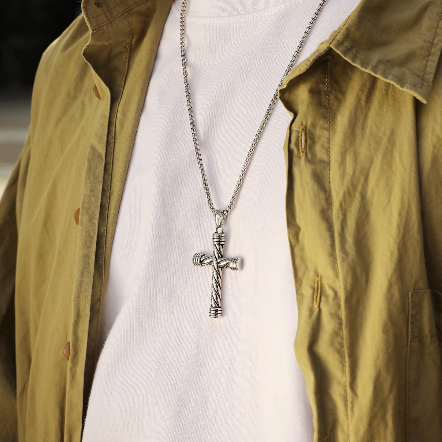 Popular Stainless Steel Twist Cross Pendant Necklace Men's Jewelry