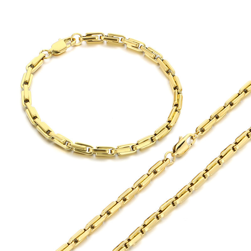 Japanese Buckle Necklace And Bracelet Set Titanium Steel Men