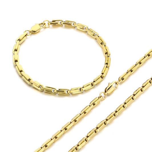 Japanese Buckle Necklace And Bracelet Set Titanium Steel Men