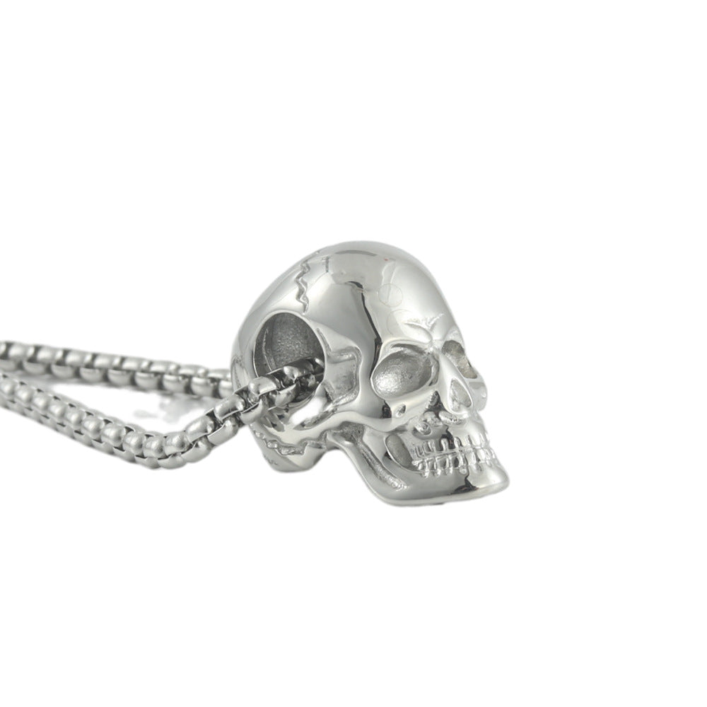 Punk-Inspired Multi-Color Stainless Steel Skull Pendant Necklace for Men