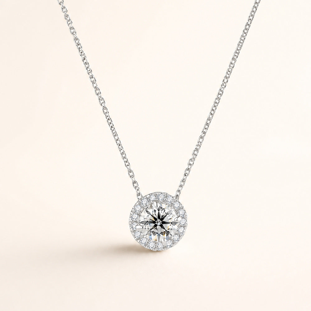 S925 Sterling Silver 1 Carat 6.5mm Round Moissanite Pendant Necklace
