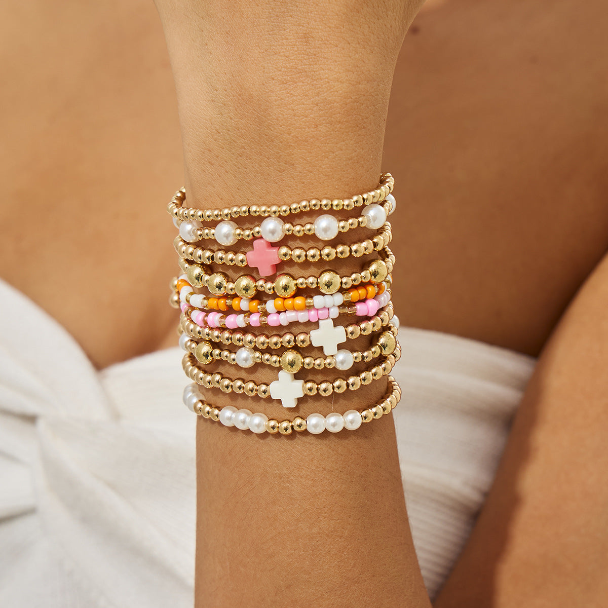 Planderful Starfish Cross Bracelet Elastic Beaded Jewelry Women Versatile Holiday Stacking Accessory Vienna Verve