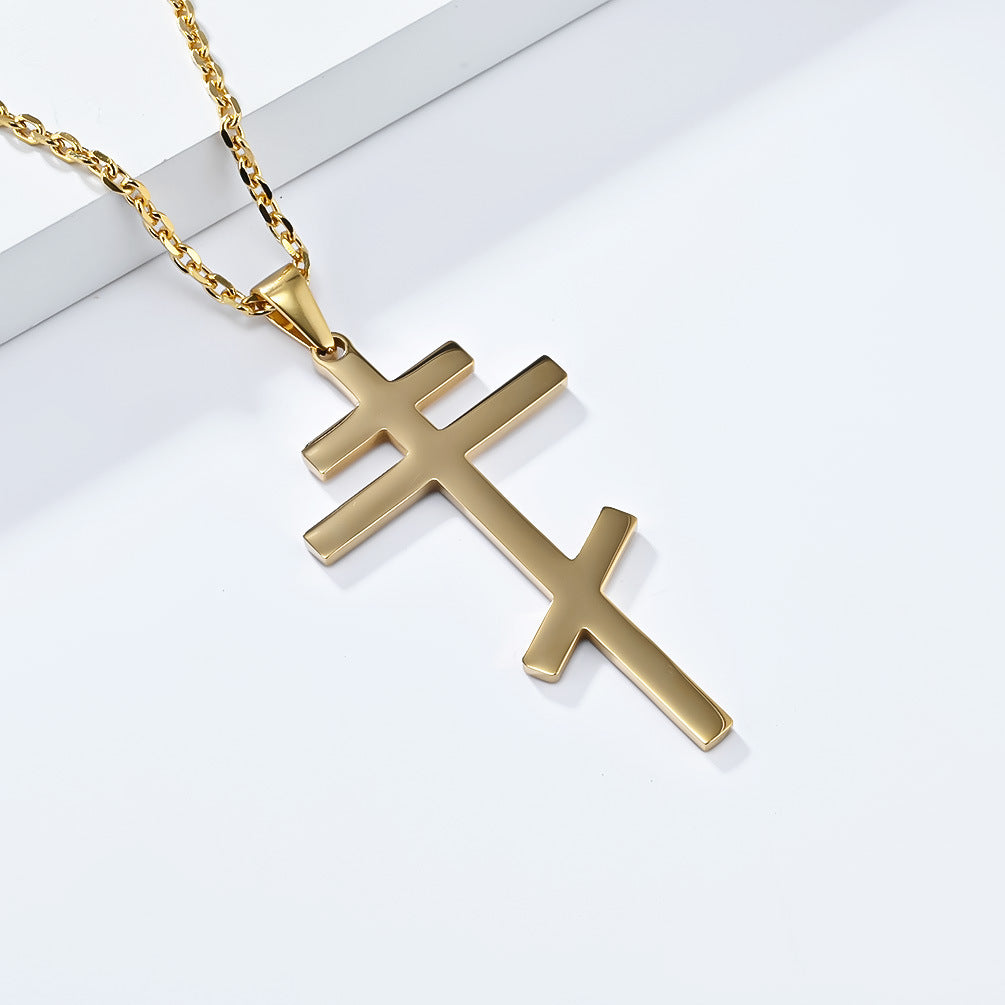Steel Necklace - Vintage Orthodox Cross Pendant