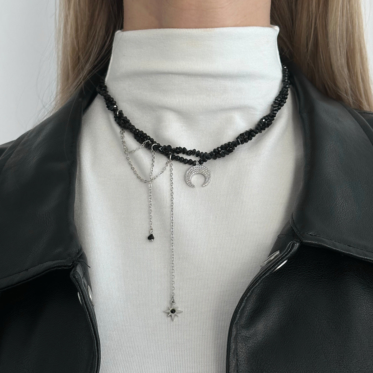 Black Crystal-Style Sun & Moon Necklace