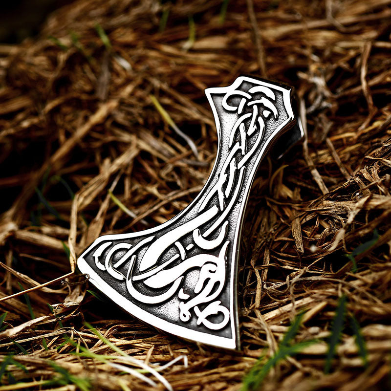 Odin's Legacy: Retro Titanium Steel Axe Pendant with Celtic Knot Design for Men
