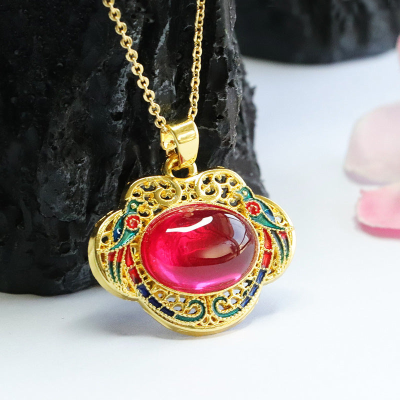 Lab-Grown Ruby Magpie Ruyi Pendant — No Chain