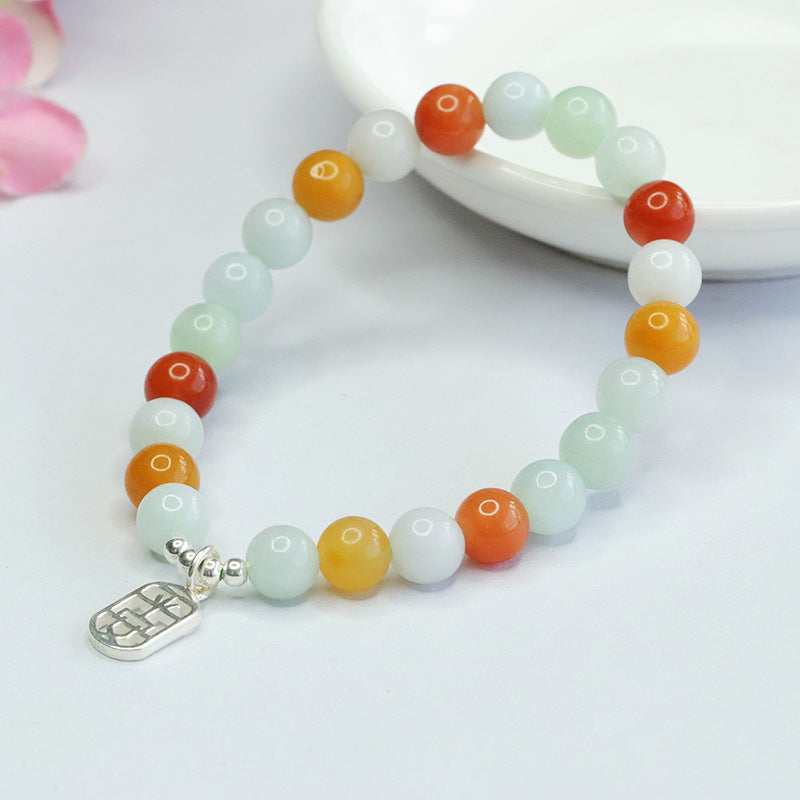 Jadeite Round Bead & Peace Plaque Beaded Bracelet