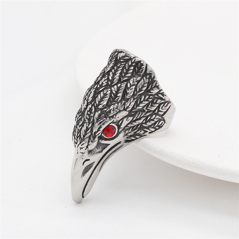 Planderful Titanium Steel Ring For Men And Women Domineering Eagle Zircon Eyes Protection Jewelry