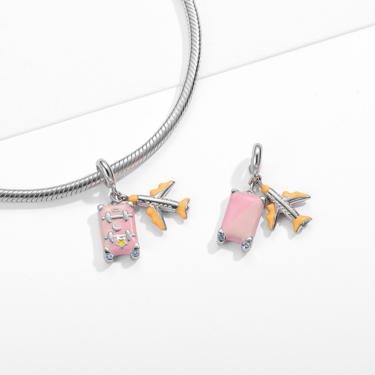 Planderful Jewelry Sterling Silver Pendant Travel Luggage Beaded Necklace For Everyday Wear