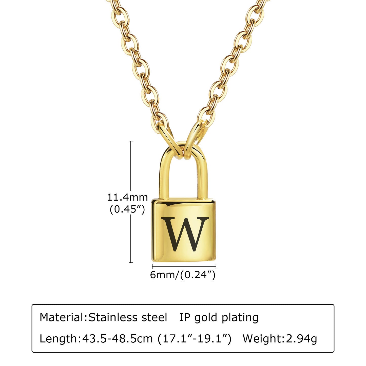 26 English Letter Pendant Necklace Stainless Steel Lock Jewelry