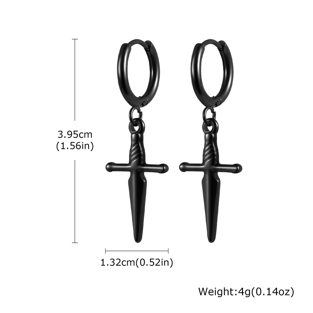 Black Dagger Huggie Earring — Single or Pair