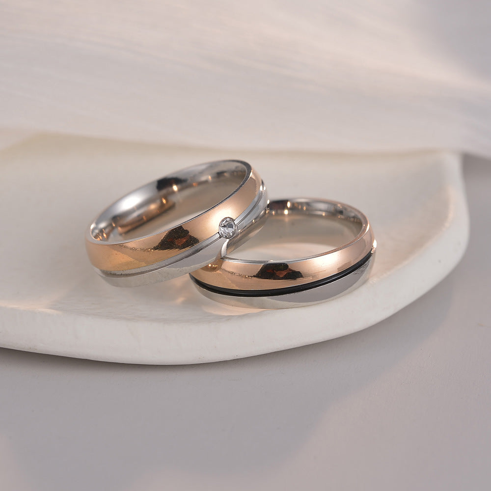 Elegant Titanium Steel Zircon Wedding Rings - Couple Set