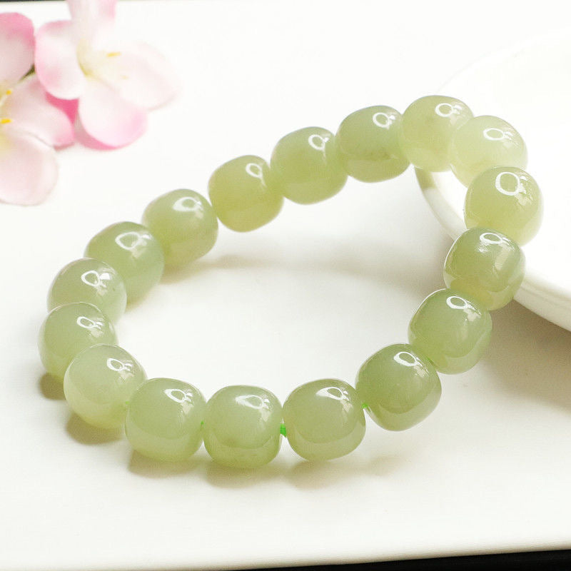 Hetian Jasper Barrel Bead Bracelet