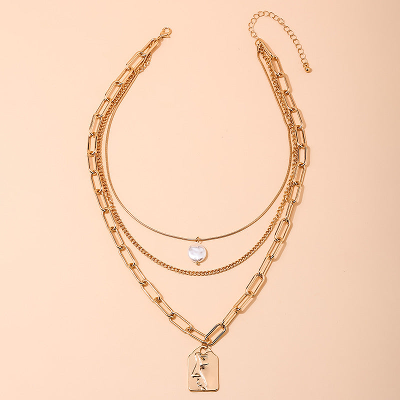 Pearl Lady Pendant Necklace with Trendy Three-Layer Design