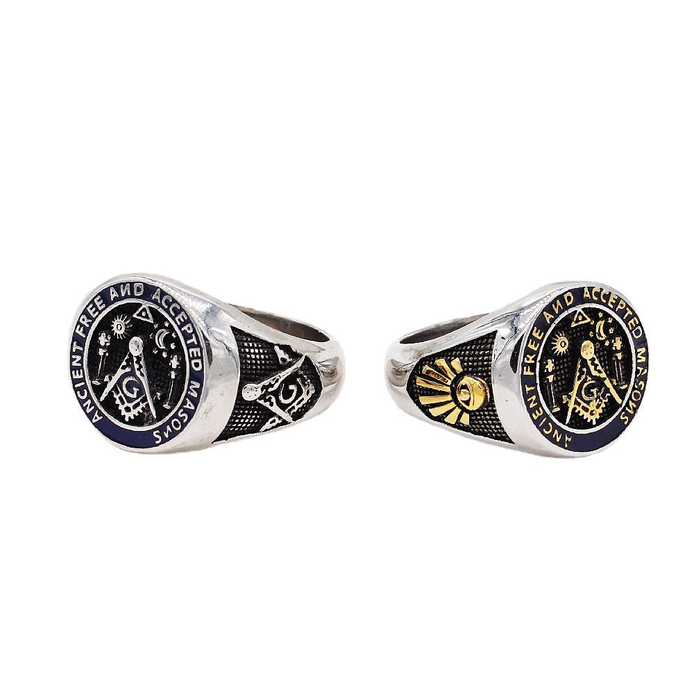Planderful Titanium Steel Ring Unisex Freemasonry Design Retro European Style Everyday Genie Collection Sizes 8 To 13