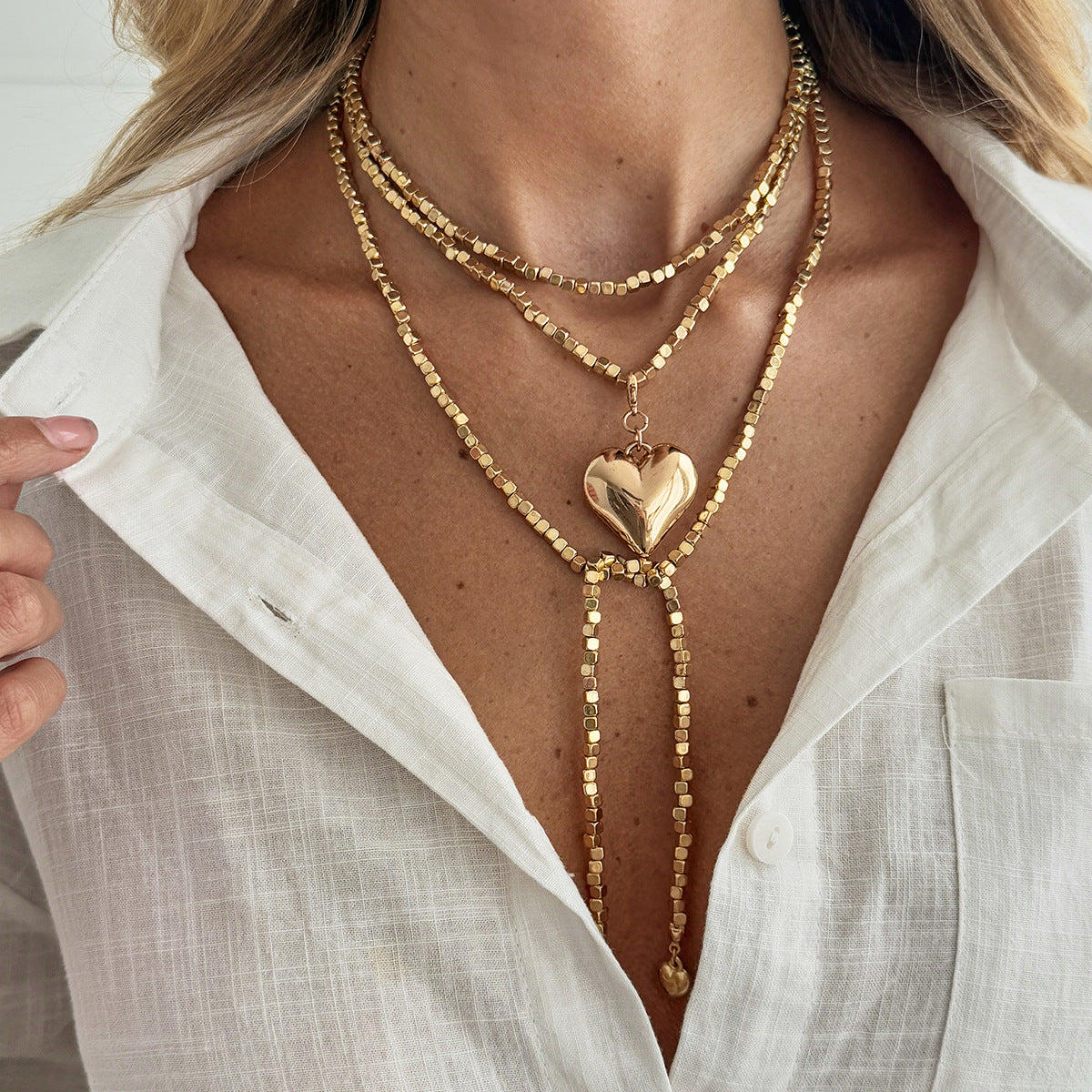 Special-Shaped Ccb Beaded Necklace Love-Shaped Fringed Y-Shaped Long Wrapped Neck Chain