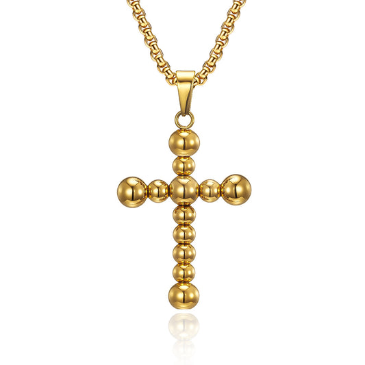 Planderful Titanium Steel Beaded Cross Necklace Unisex Trendy Cold Style Jewelry