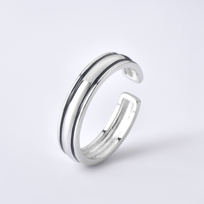 Red and Black Lines Opeing Sterling Silver Couple Rings