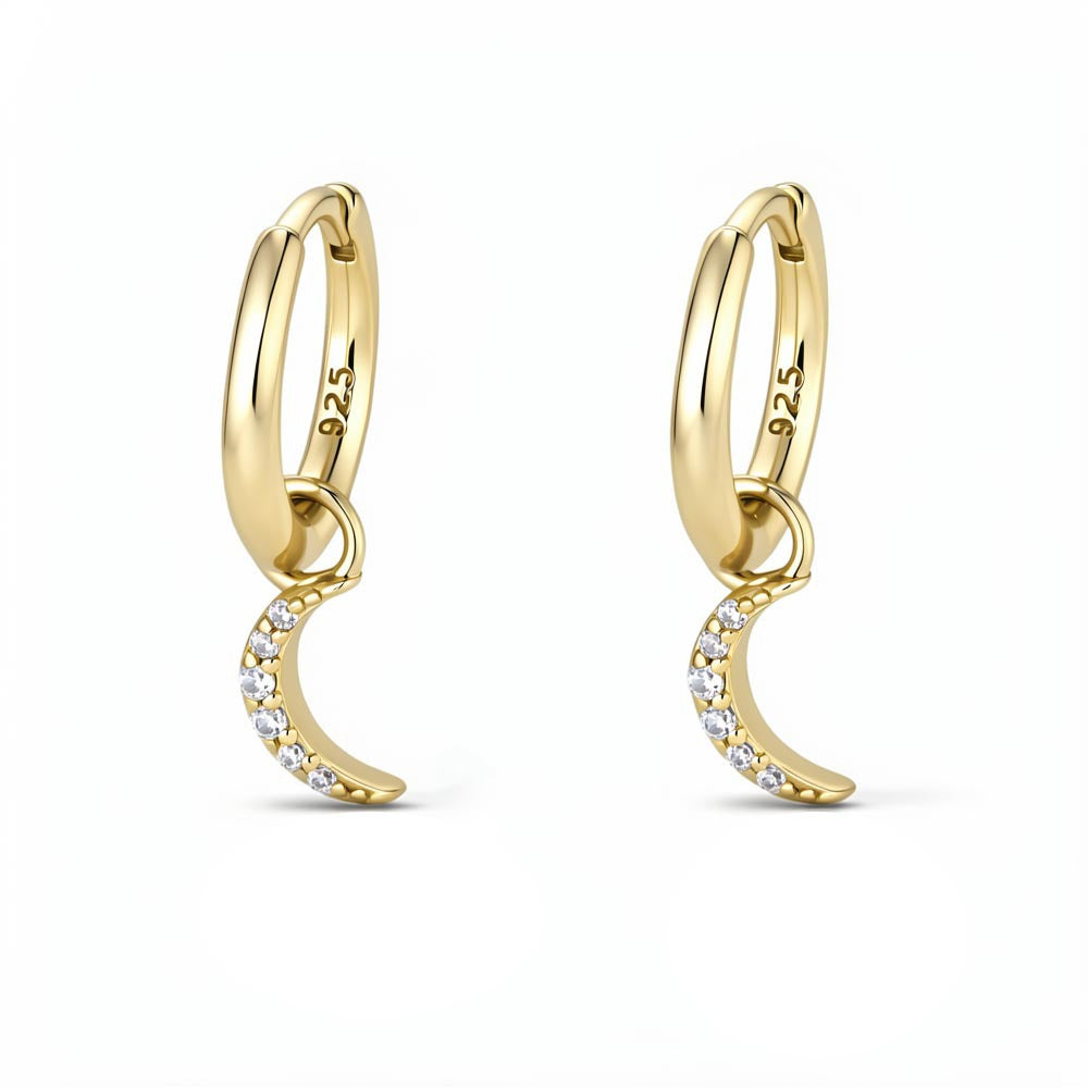 S925 Sterling Silver Small Micro-Inlaid Zircon Moon Earrings