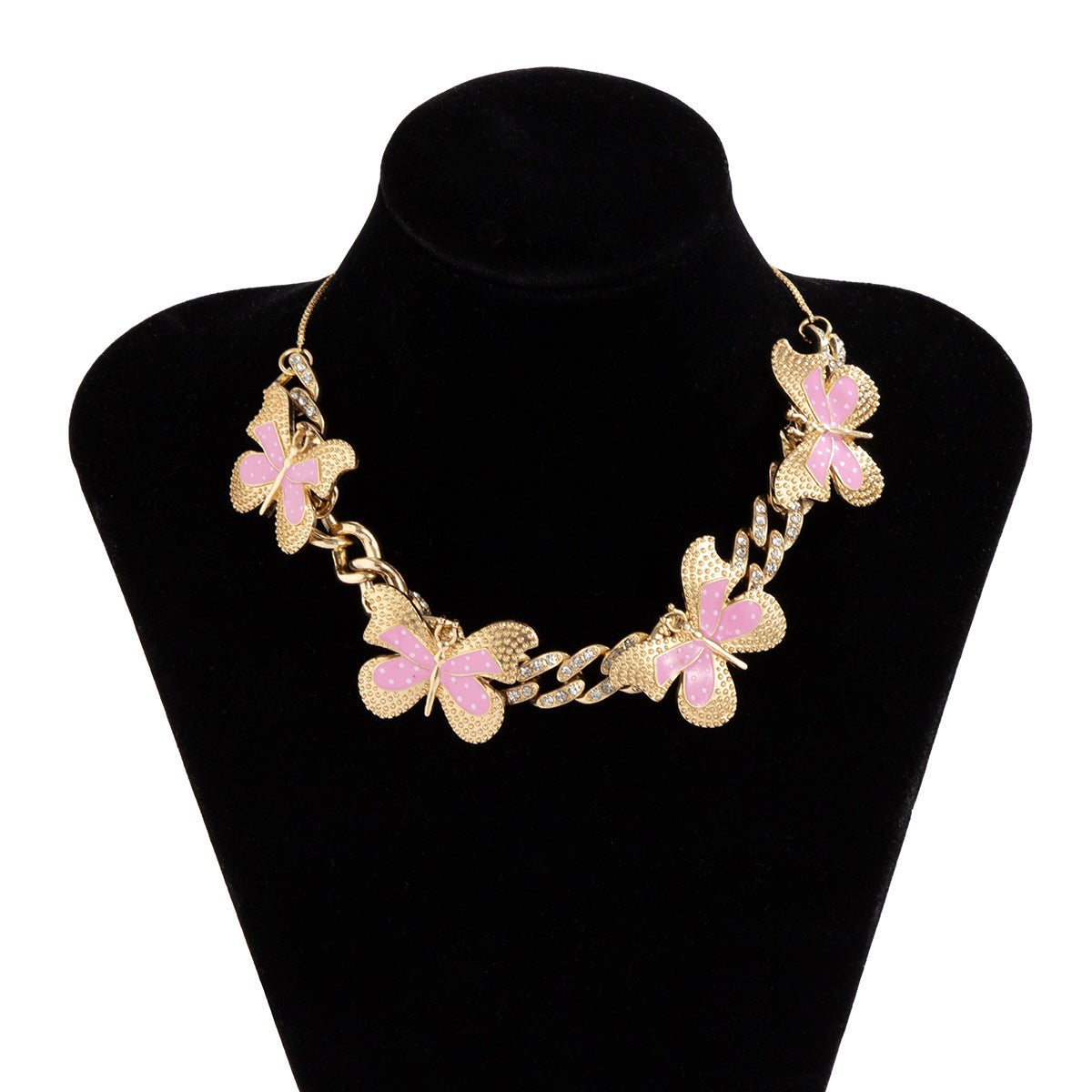 Planderful Vienna Verve CZ Cuban Chain Necklace For Women Adjustable Butterfly Charm