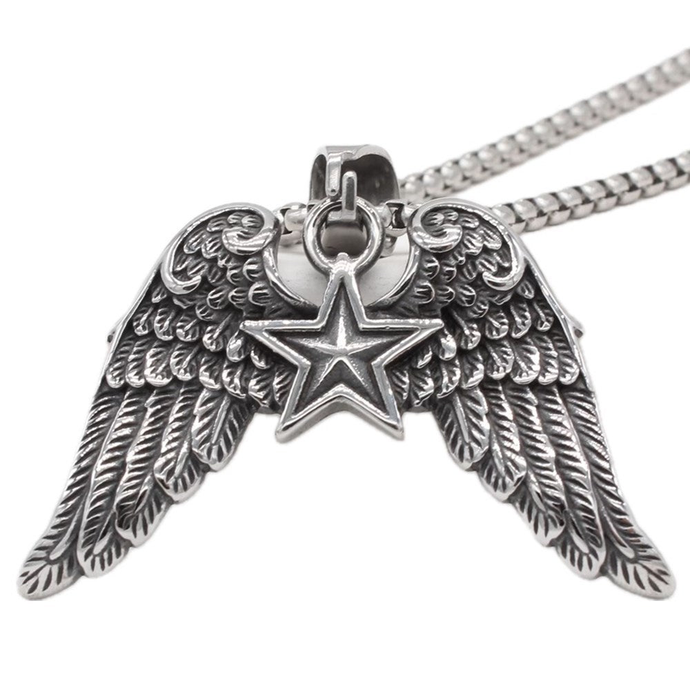 Planderful Everyday Genie – Retro Wings Five-Star Titanium Steel Pendant for Men