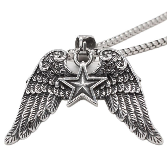 Planderful Everyday Genie – Retro Wings Five-Star Titanium Steel Pendant for Men