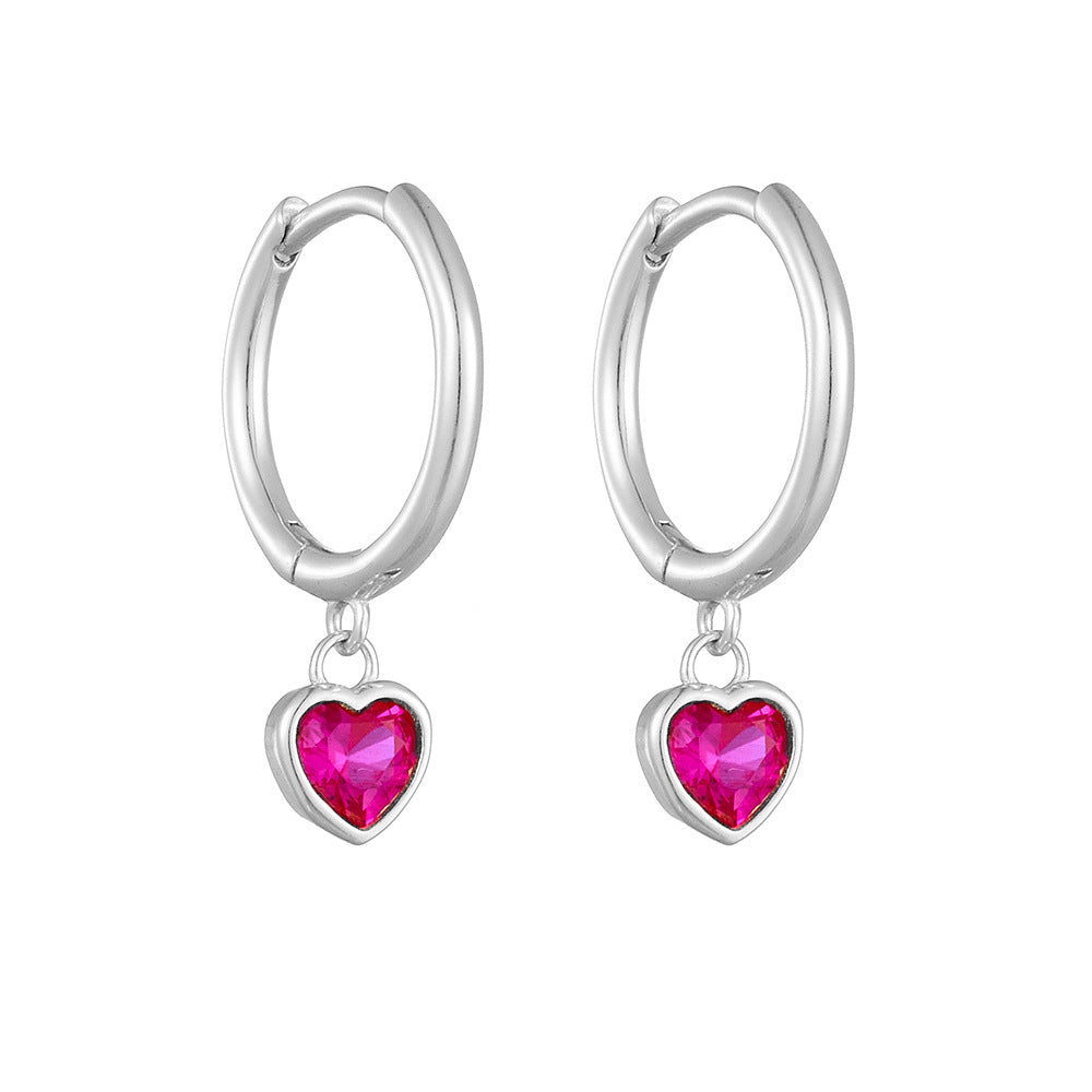 Heart Shape Pink Zircon Pendant Sterling Silver Hoop Earrings