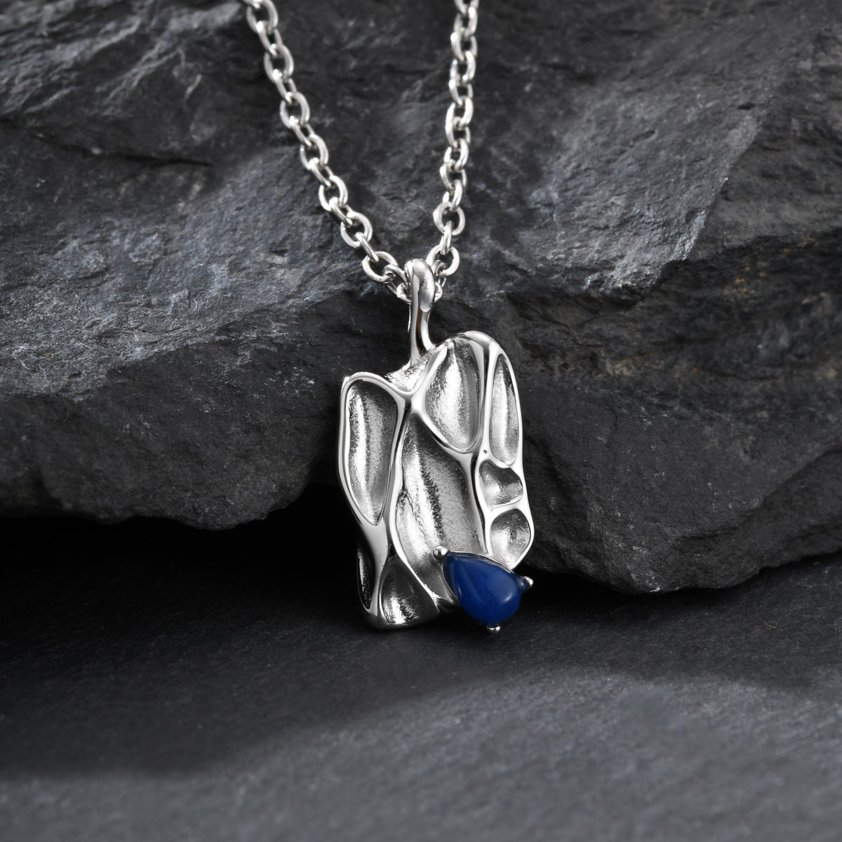 Natural Stone Textured Stainless Steel Necklace for Men