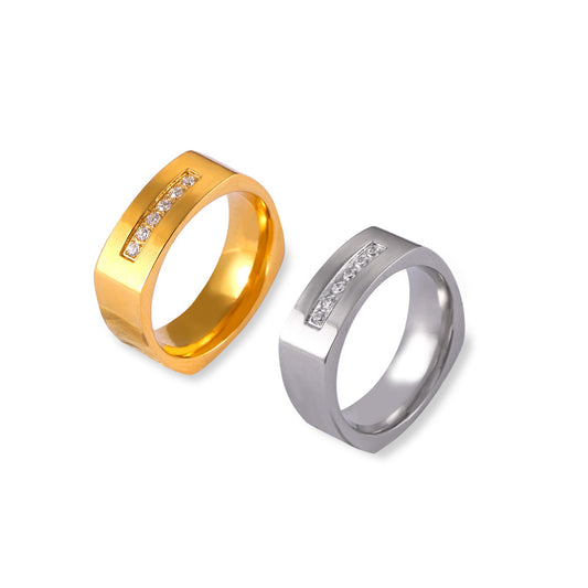 Elegant Zircon Design Gold-Plated Titanium Steel Ring