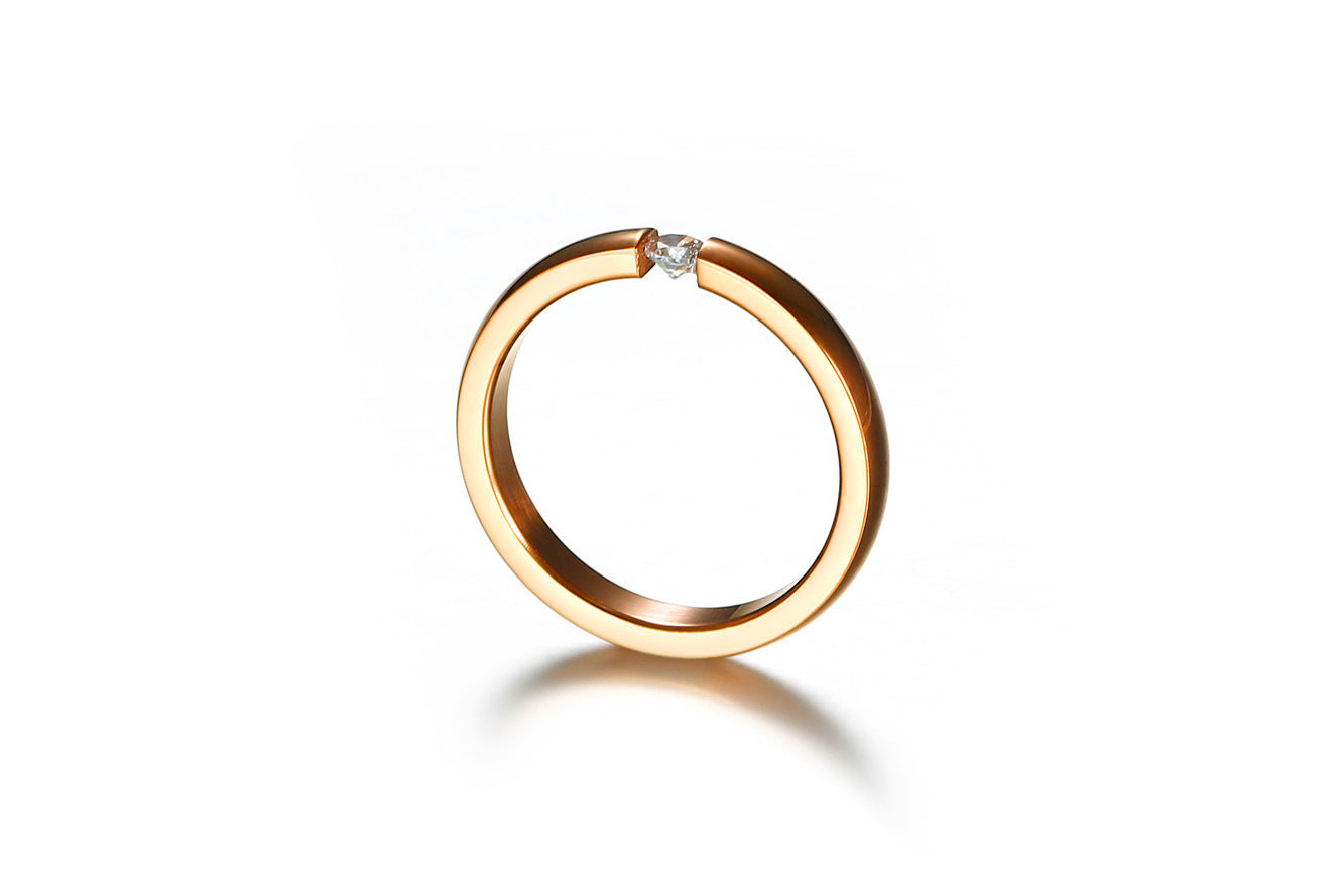 Korean Version of Titanium Steel Zircon Couple Ring Set