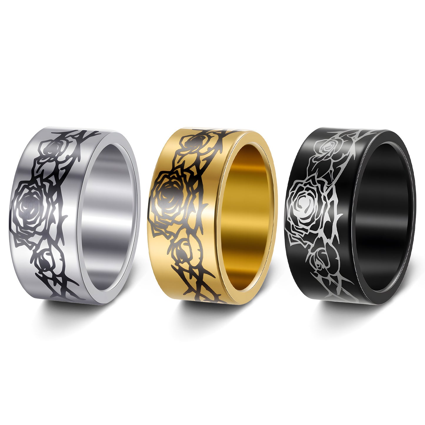 Stainless Steel Ring Planderful Everyday Genie Rose Halloween Pattern for Men Unisex 10mm Protection Statement