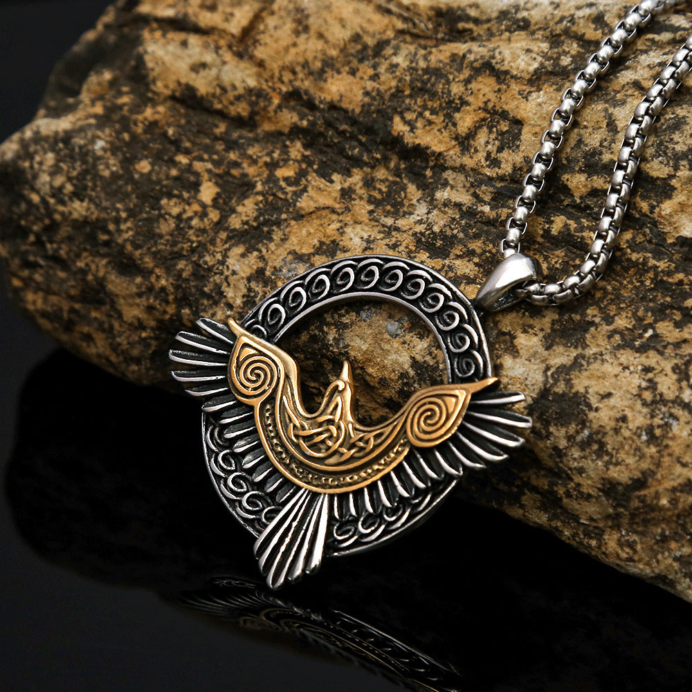 Odin Crow Pendant Men's Retro Fashion Stainless Steel Necklace