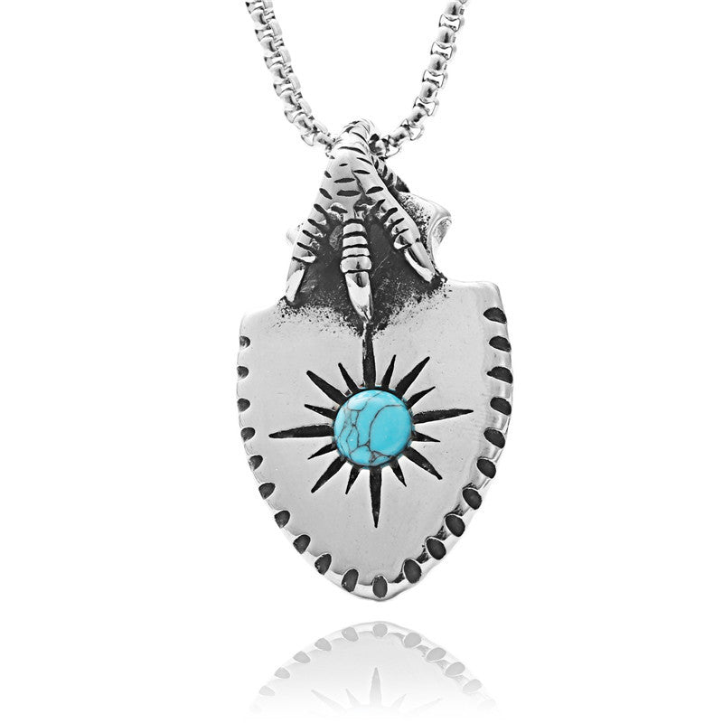 Personalized Titanium Steel Turquoise Shield Pendant Necklace for Men - Retro Punk Trendy Design