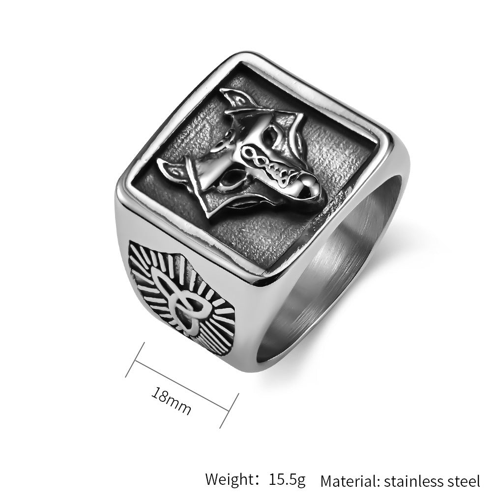 Steel Ring – Statement Nordic Celtic Wolf Head Mens Ring For Viking Style Jewelry By Planderful