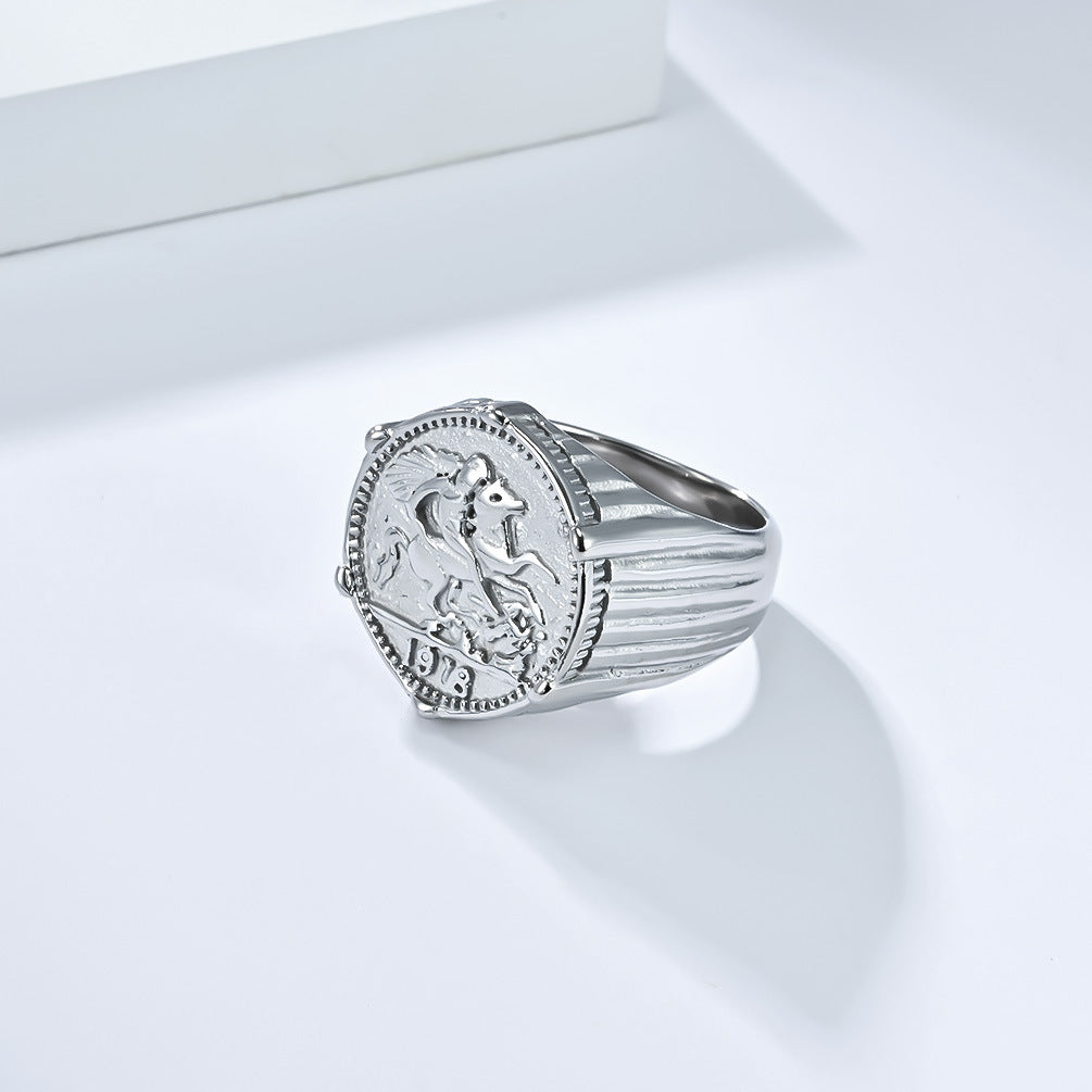 Planderful Hip Hop Knight Ring Stainless Steel Gold Plated For Men Durable Retro Style Jewelry