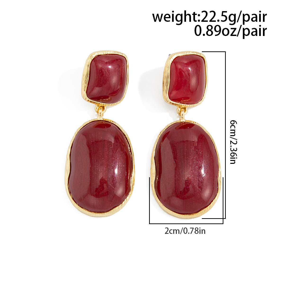Planderful Vienna Verve Red Resin Gem Oval Stud Earrings For Women Geometric Retro Statement Jewelry
