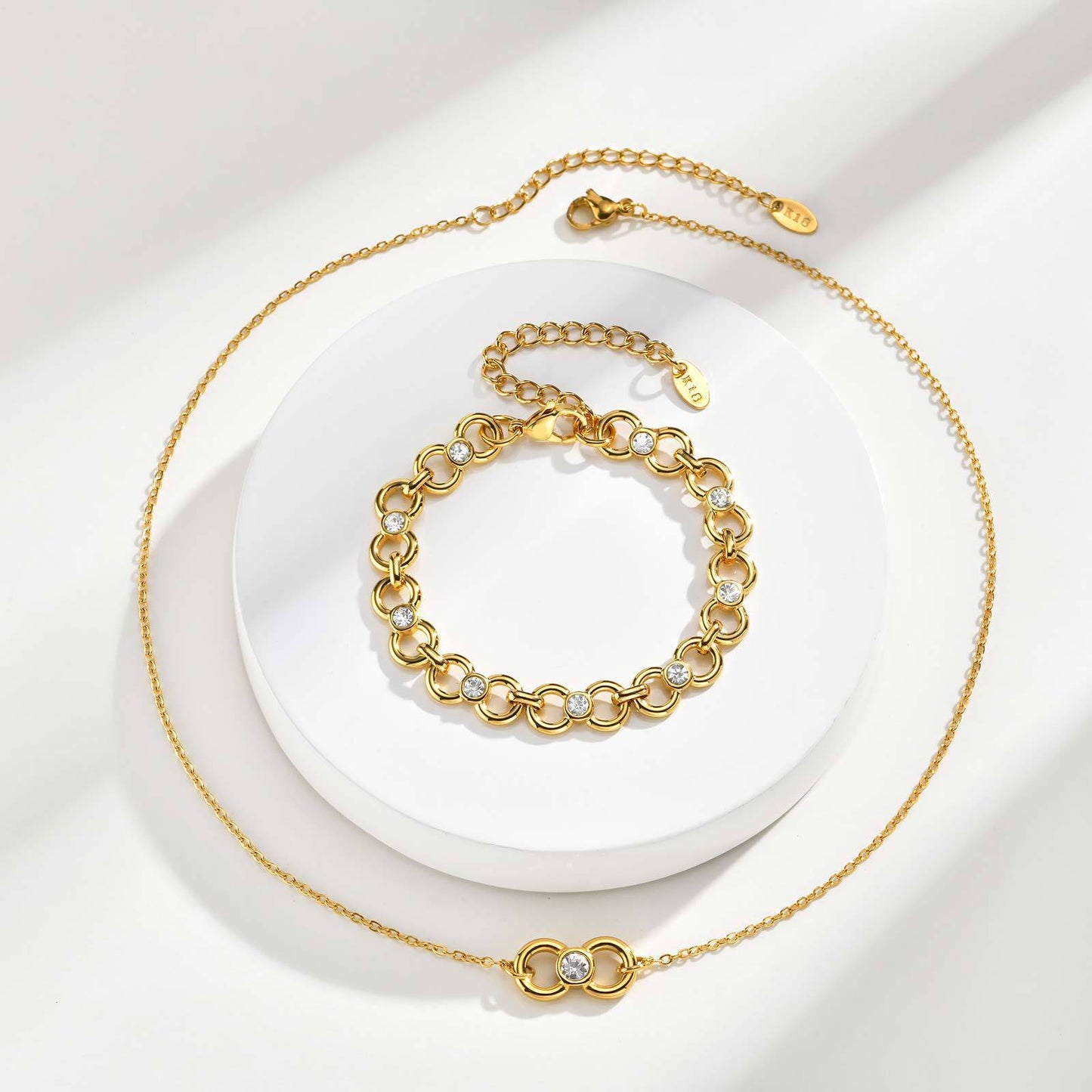 Stainless Steel 8 Characters Infinite White Zircon Necklace Bracelet Unlimited Collarbone