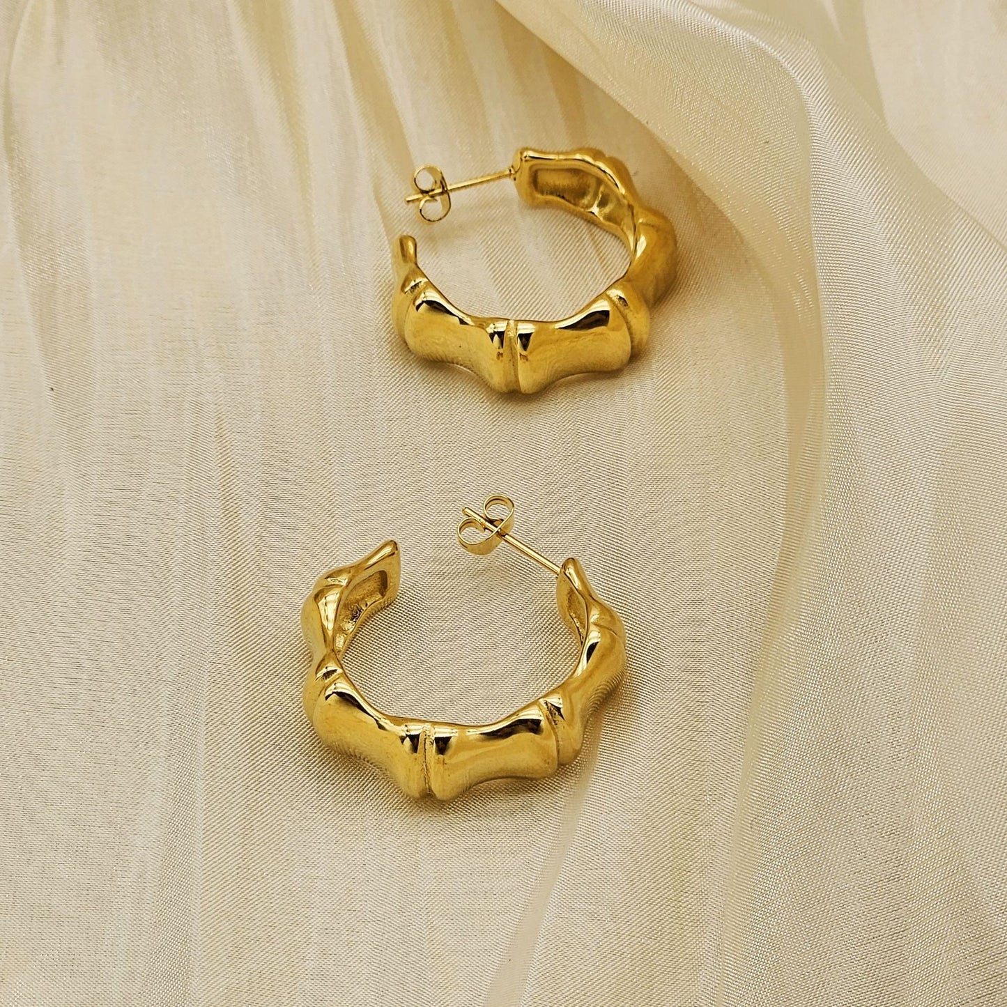 Planderful Gold Plated Bamboo C Shaped Stainless Steel Earrings For Trendy Women European American Style Statement