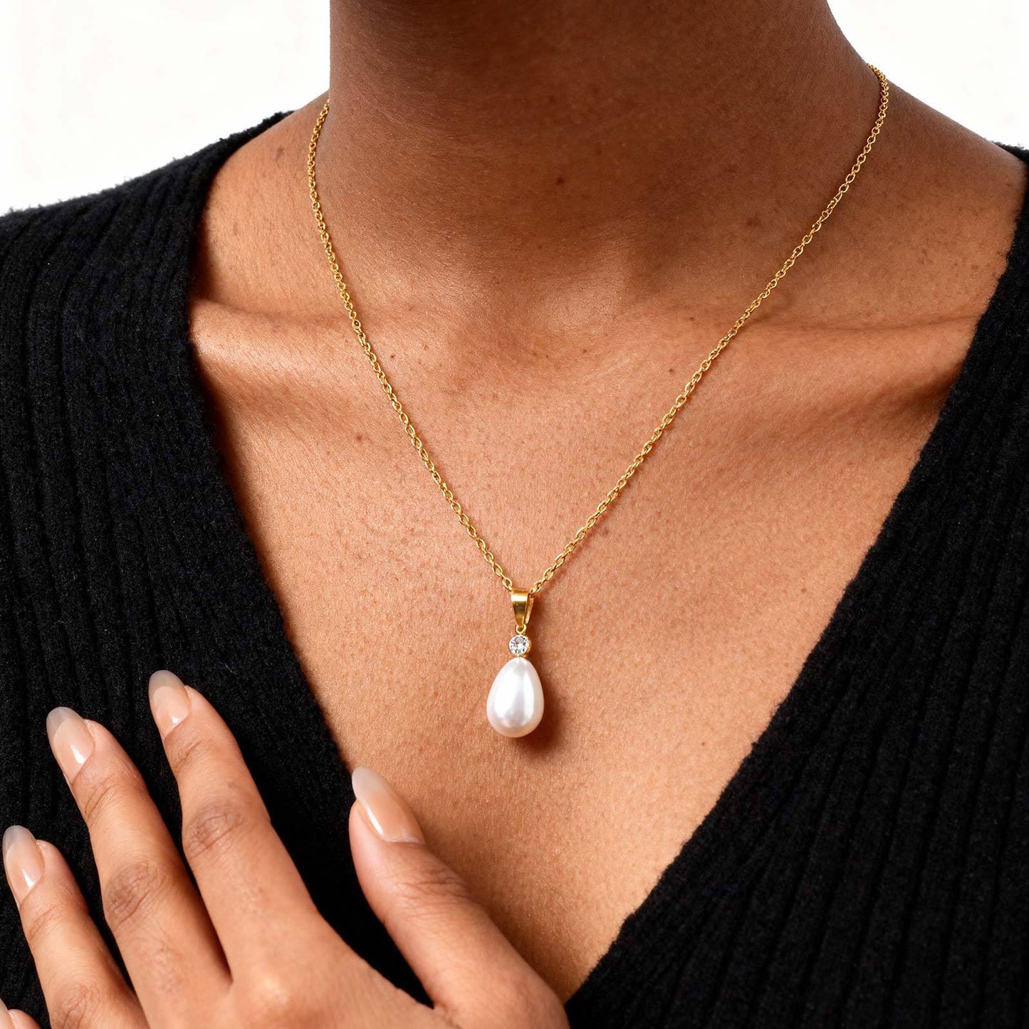 Stainless Steel Flat Cross Chain Pearl Spacer Copper Material Heart Flower Double Necklace