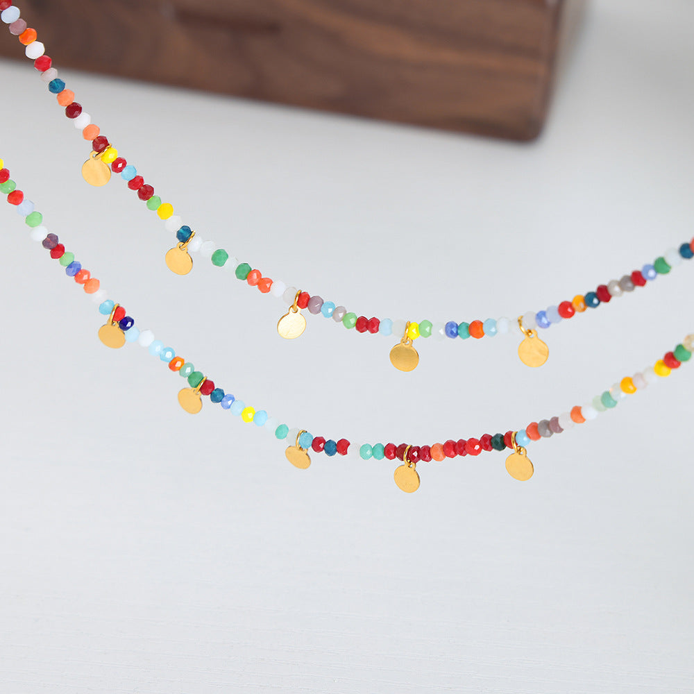 Elegant Titanium Steel Pendant Necklace with Glass Rice Beads