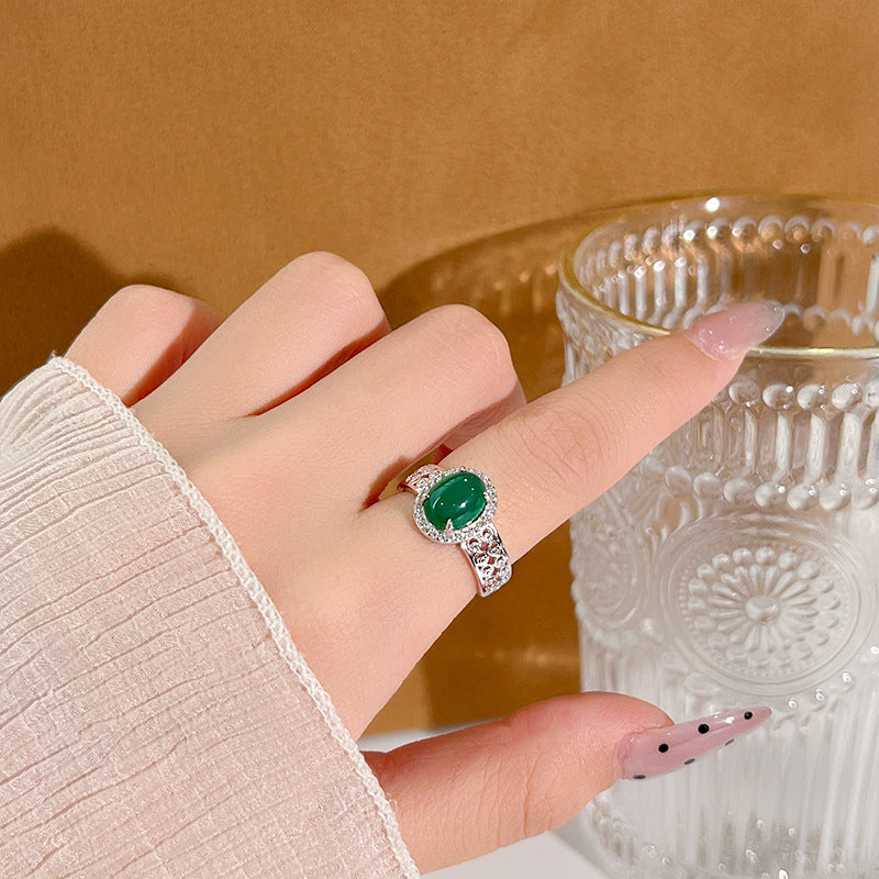 Planderful Everyday Genie – Elegant S925 Sterling Silver Green Chalcedony Ring