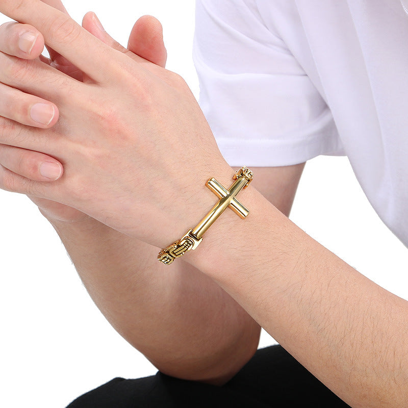 Planderful Men Cross Bracelet Retro Byzantine Titanium